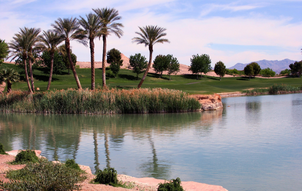 view of Lake Las Vegas and golf course